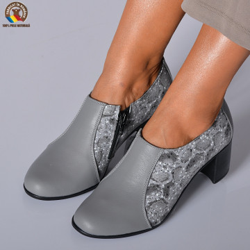 Pantofi Cu Toc Piele Naturala Reno Gri-Need 4 Shoes