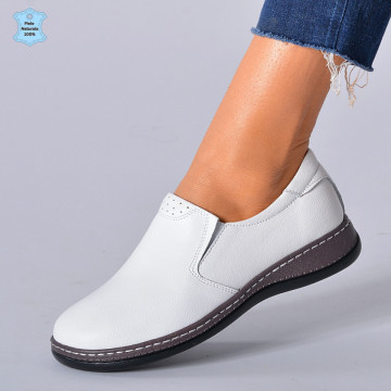 Pantofi Dama Piele Naturala Eclat Albi - Need 4 Shoes