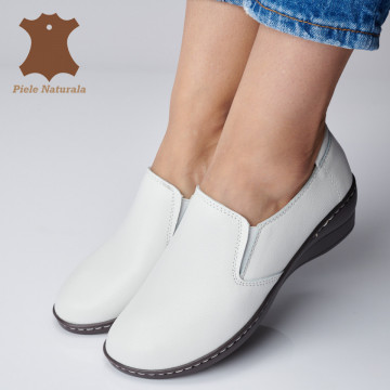 Pantofi Dama Piele Naturala Vega Albi - Need 4 Shoes