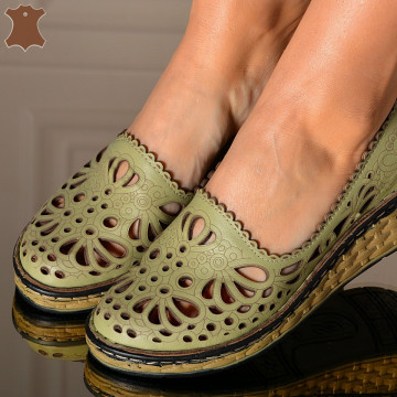 Pantofi Dama Piele Naturala Velika Olive- Need 4 Shoes
