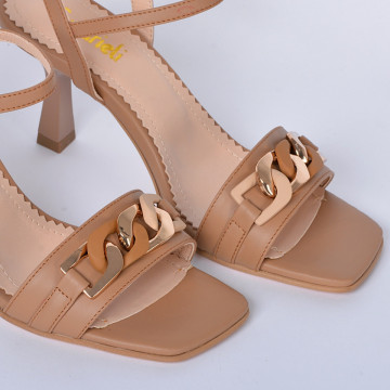 Sandale cu toc Piele Naturala Sibel Camel- Need 4 Shoes