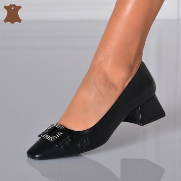 Pantofi cu toc Piele Naturala Bella Negri- Need 4 Shoes