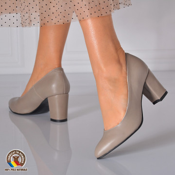 Pantofi cu toc Piele Naturala Haiti Gri- Need 4 Shoes