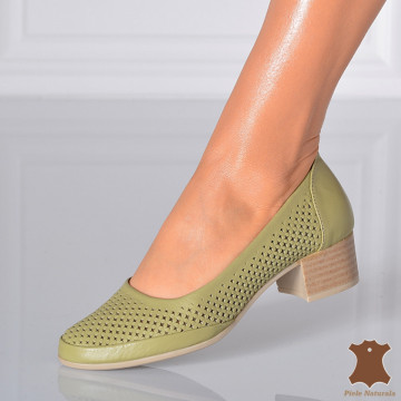 Pantofi Cu Toc Piele Naturala Sharon Olive- Need 4 Shoes