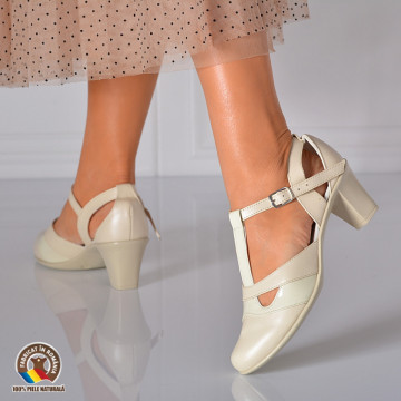 Pantofi Cu Toc Piele Naturala Texas Bej- Need 4 Shoes