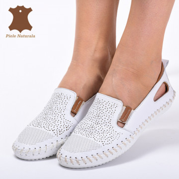 Pantofi Dama Piele Naturala Cauani Albi