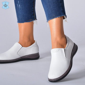 Pantofi Dama Piele Naturala Eclat Albi - Need 4 Shoes