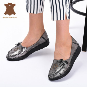 Pantofi Dama Piele Naturala Surya Argintii- Need 4 Shoes