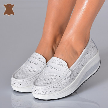 Pantofi Dama Piele Naturala Zena 7  Albi- Need 4 Shoes 