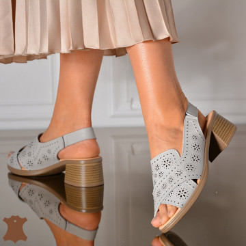 Sandale Cu Toc Piele Naturala Anayda Gri- Need 4 Shoes