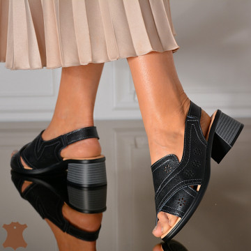 Sandale Cu Toc Piele Naturala Anayda Negre- Need 4 Shoes