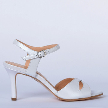 Sandale cu toc Piele Naturala Mariela Albe- Need 4 Shoes