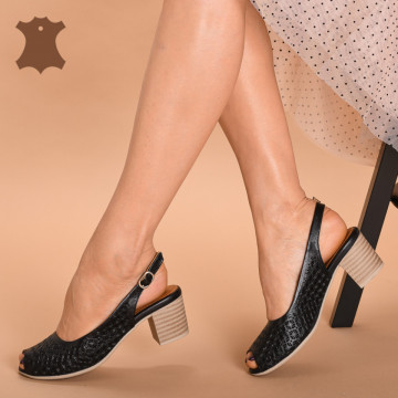 Sandale Cu Toc Piele Naturala Nabu Negre- Need 4 Shoes