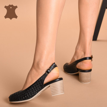Sandale Cu Toc Piele Naturala Nabu Negre- Need 4 Shoes