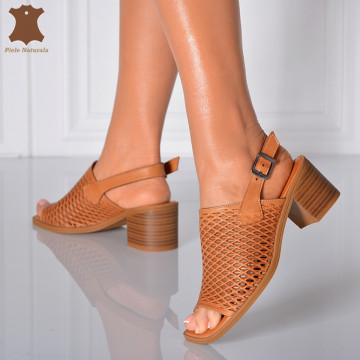 Sandale Cu Toc Piele Naturala Naomi Camel- Need 4 Shoes