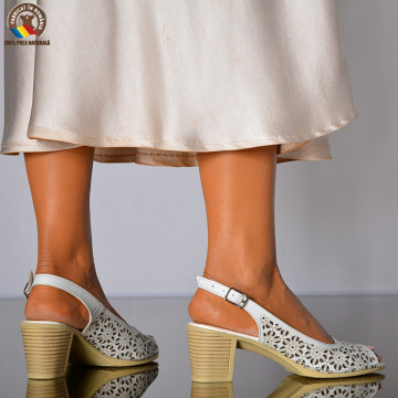Sandale Cu Toc Piele Naturala Vivien Bej- Need 4 Shoes