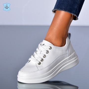 Adidasi Dama Piele Naturala Amaya Albi - Need 4 Shoes