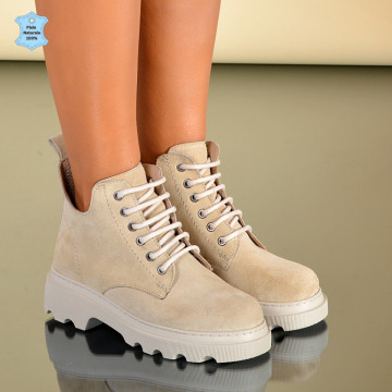 Ghete Dama Piele Naturala Mara Bej- Need 4 Shoes