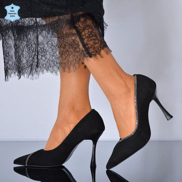 Pantofi Cu Toc Piele Naturala Casandra 2 Negri- Need 4 Shoes
