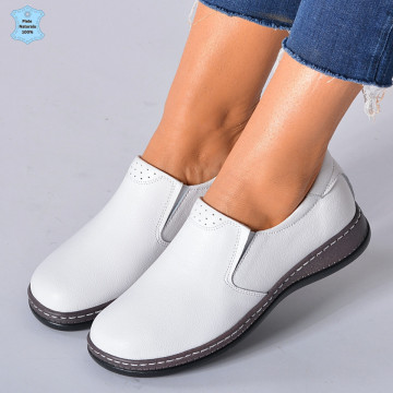 Pantofi Dama Piele Naturala Eclat Albi - Need 4 Shoes