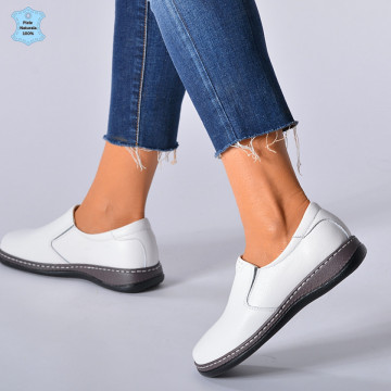 Pantofi Dama Piele Naturala Eclat Albi - Need 4 Shoes