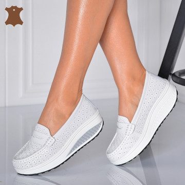 Pantofi Dama Piele Naturala Zena 7  Albi- Need 4 Shoes 