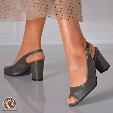 Sandale Cu Toc Piele Naturala Fiji Gri- Need 4 Shoes