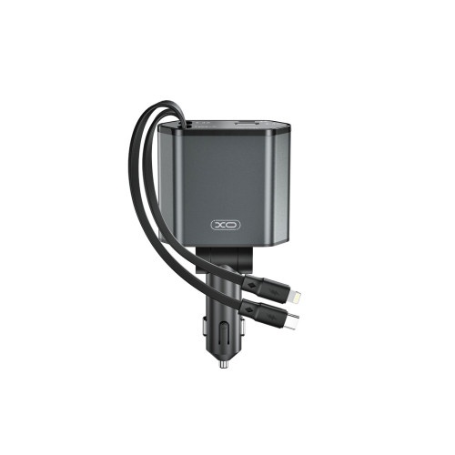 Incarcator auto XO SMART cu cabluri retractabile ,voltmeru, iesire USB-A si USB tip C Cod: XO-CC62