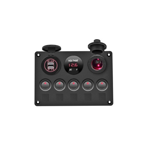 Panou de comutatoare cu prizÄƒ, voltmetru, 5 Ã®ntrerupÄƒtoare È™i port USB 12V 20A Cod: SPA37