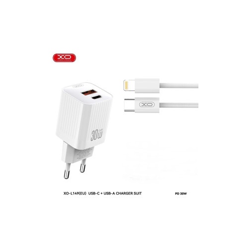 Incarcator retea PD30W XO cu 2 USB cu cablu compatibil Lighting/ Iphone Cod:XO-L149A