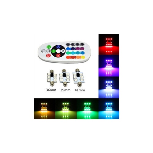 Set 2 Becuri Sofit 31mm RGB cu telecomanda 6 LED SMD 5050 RGB 12V