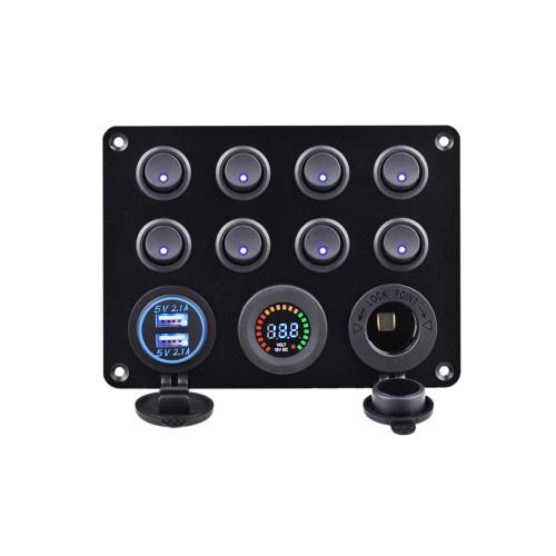 Panou cu prizÄƒ, voltmetru, 8 Ã®ntrerupÄƒtoare È™i port USB 12V 20A Cod: SPA40
