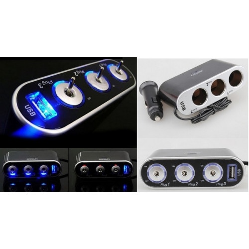 Prelungitor priza 3 cai auto si 1 USB Cod:WF-013