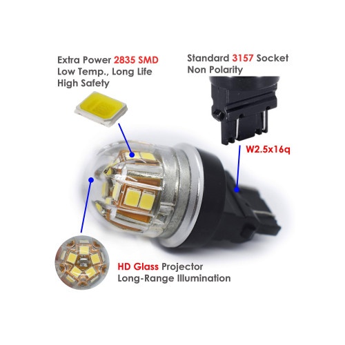Bec 2 faze P27/7W 3157 15SMD 2835 12V CANBUS nonpolar 320 lumen Lumina alba Cod: SPT15-3157-W