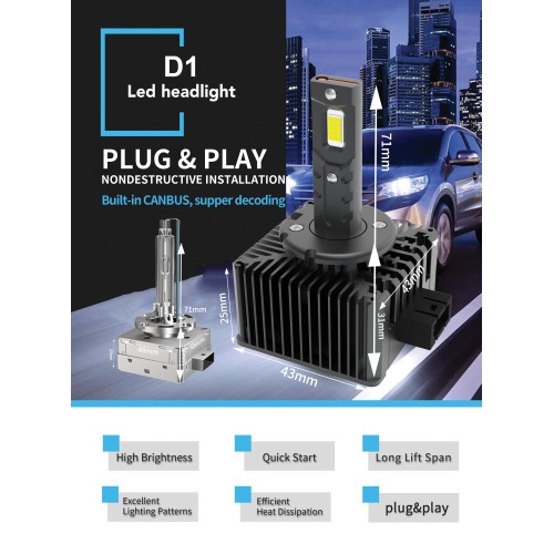 Bec LED D1S 12V CANBUS 8000lm/set COD:NVEL-D1S