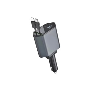 Incarcator auto XO SMART cu cabluri retractabile ,voltmeru, iesire USB-A si USB tip C Cod: XO-CC62 - Img 2