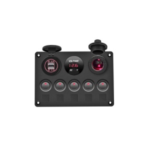 Panou de comutatoare cu prizÄƒ, voltmetru, 5 Ã®ntrerupÄƒtoare È™i port USB 12V 20A Cod: SPA37 - Img 1