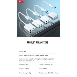 Cablu adaptor 2 in 1: incarcare + jack 3,5mm compatibil Lighting (Iphone) COD:XO-NB-R172B - Img 2