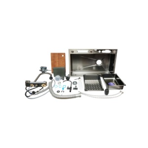 Chiuveta bucatarie multifunctionala cu doua baterii, otel inoxidabil, afisaj digital temperatura, doua cascade, spalator pahare, scurgator, tava, tocator si accesorii scurgere incluse, 75x46x23.5cm Cod: DISMT03 - Img 8