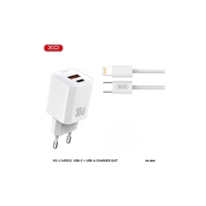 Incarcator retea PD30W XO cu 2 USB cu cablu compatibil Lighting/ Iphone Cod:XO-L149A - Img 1