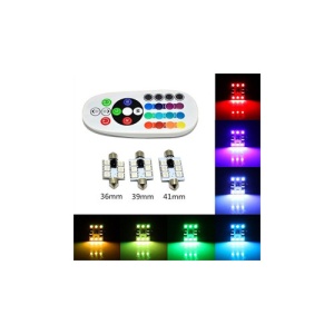 Set 2 Becuri Sofit 31mm RGB cu telecomanda 6 LED SMD 5050 RGB 12V - Img 1