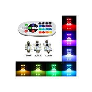 Set 2Becuri Sofit 41mm RGB cu telecomanda 6 LED SMD 5050 RGB 12V - Img 1