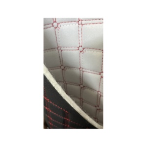 Material imitatie piele tapiterie romb cu gaurele negru/cusatura rosie Cod: Y02NR - Img 2