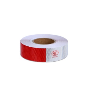 Banda reflectorizanta dreapta tip fagure culoare Alba-Rosie 5cmx25m Cod: 03C - Img 1
