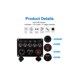 Panou de comutatoare cu prizÄƒ, voltmetru, 5 Ã®ntrerupÄƒtoare È™i port USB 12V 20A Cod: SPA37 - Img 3