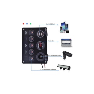 Panou de comutatoare cu prizÄƒ, voltmetru, 5 Ã®ntrerupÄƒtoare È™i port USB 12V 20A Cod: SPA37 - Img 4
