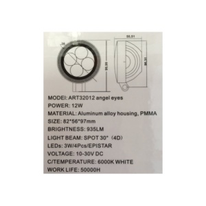 Proiector LED 12W Spot 4D cu angel eyes 12/24V Cod: ART32012 - Img 6
