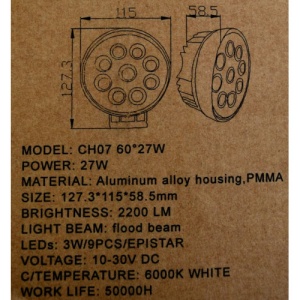Proiector LED CH07-02 rotund 27W cu angel eyes ALB, Spot Beam 30Â° 12/24Vâ€‹ LW015 - Img 5