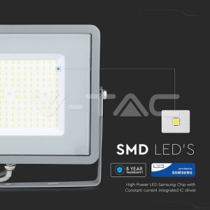 Proiector LED SMD 100W Cip SAMSUNG Slim Gri 6400K 120LM/W COD:771 - Img 3