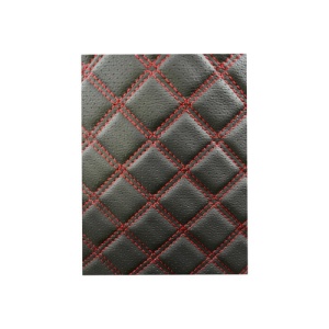 Material imitatie piele tapiterie romb cu gaurele negru/cusatura rosie Cod: Y02NR - Img 1